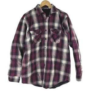 VTG! Field & Stream Mens Plaid Flannel Lined Shirt Jacket Burgundy Black L USA